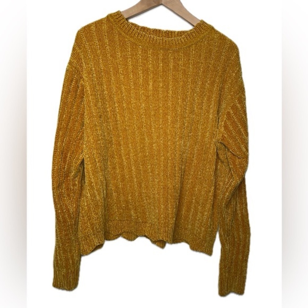 Ava & Vic Chenille Sweater Scallop Hem Golden Yellow Size X EUC